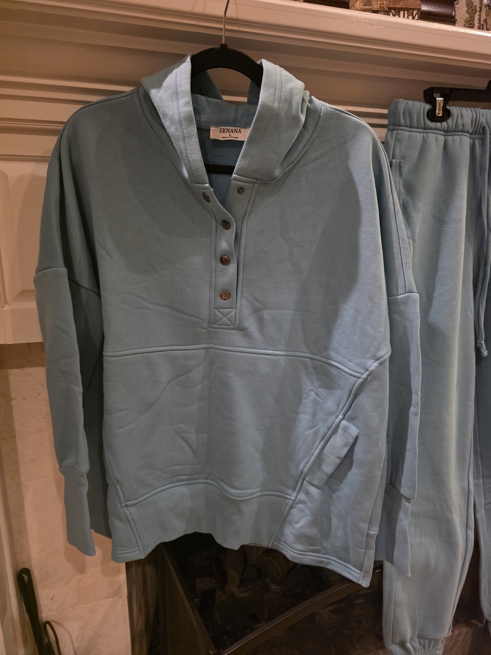Zenana Outfitters Light Blue Hooded Pullover & Jogger Set - Picture 2 of 6
